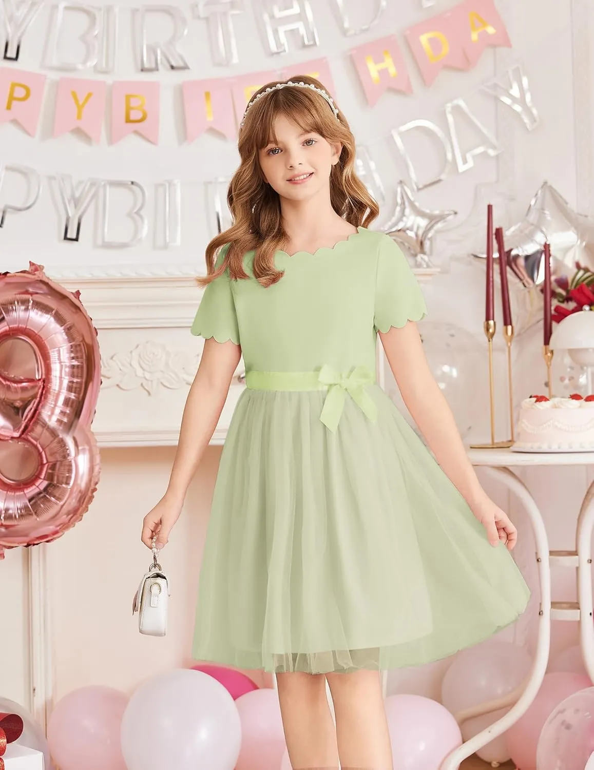 Arshiner Girls Dress Tutu Fluffy Summer Dresses Belted Wedding Party Flower Girls' Dress Size 3-11 Years