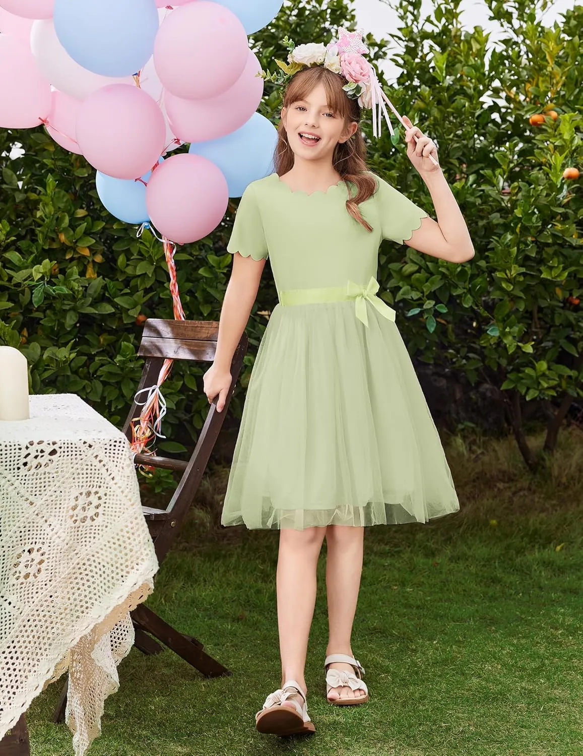 Arshiner Girls Dress Tutu Fluffy Summer Dresses Belted Wedding Party Flower Girls' Dress Size 3-11 Years