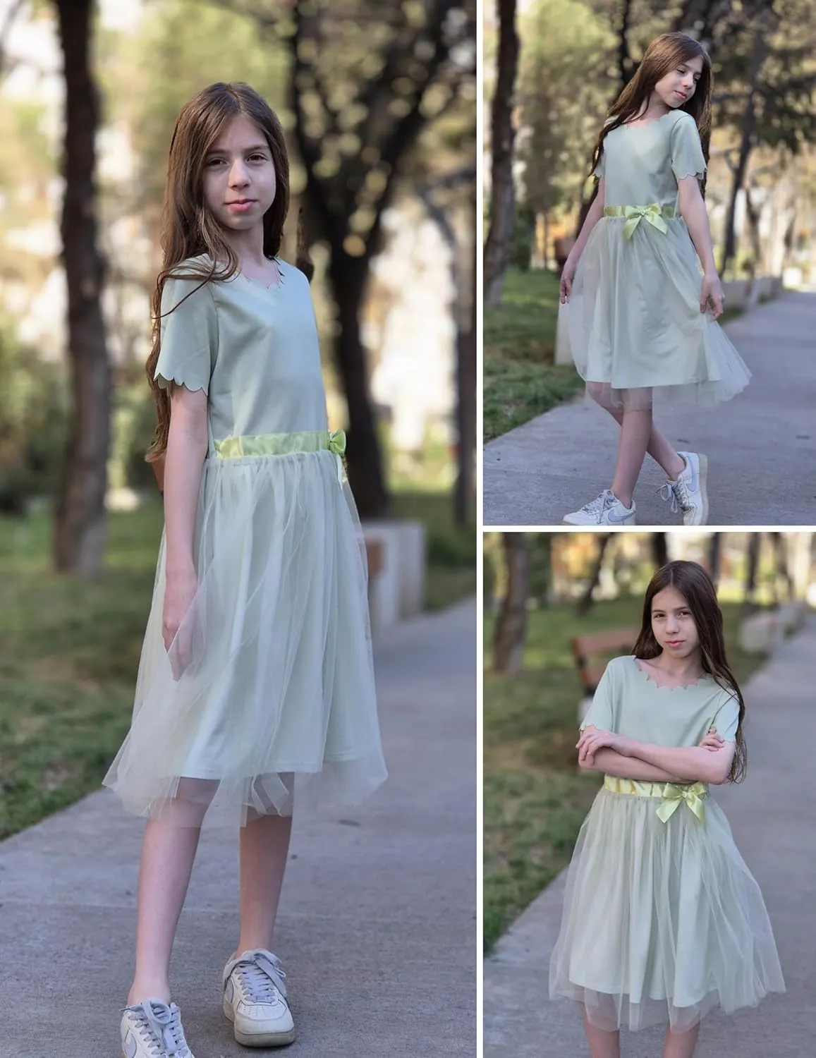 Arshiner Girls Dress Tutu Fluffy Summer Dresses Belted Wedding Party Flower Girls' Dress Size 3-11 Years