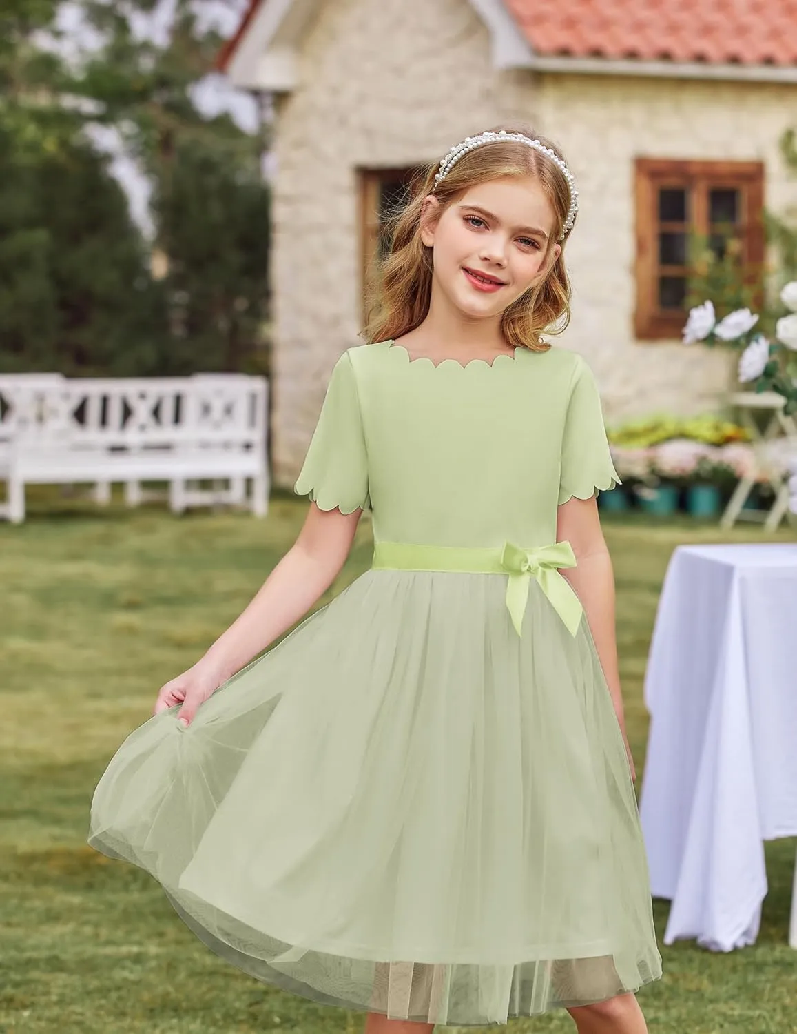 Arshiner Girls Dress Tutu Fluffy Summer Dresses Belted Wedding Party Flower Girls' Dress Size 3-11 Years