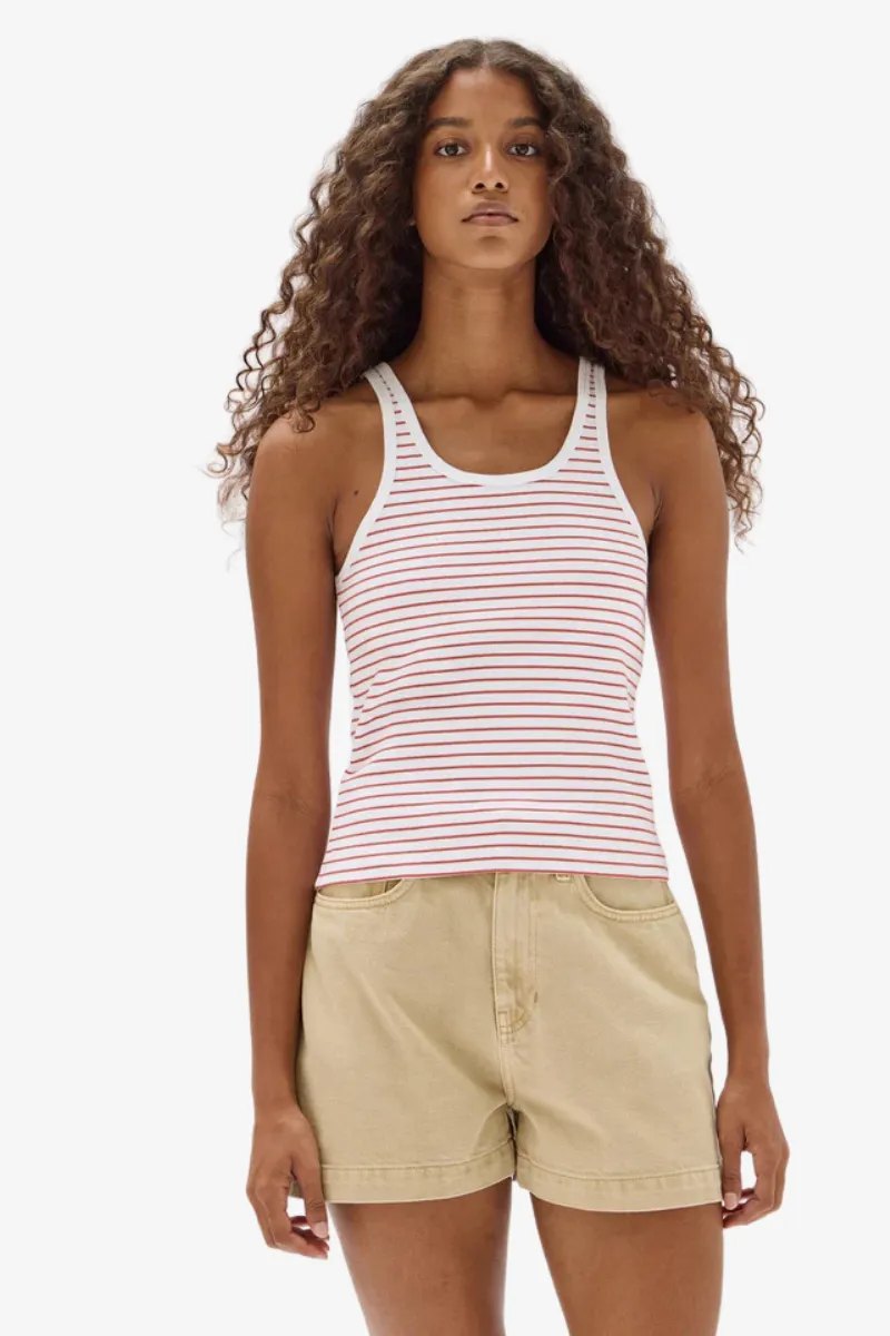 Assembly Label - Stripe Rib Tank - Papaya/White