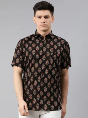 Black Cotton Short Sleeves Shirts For Men