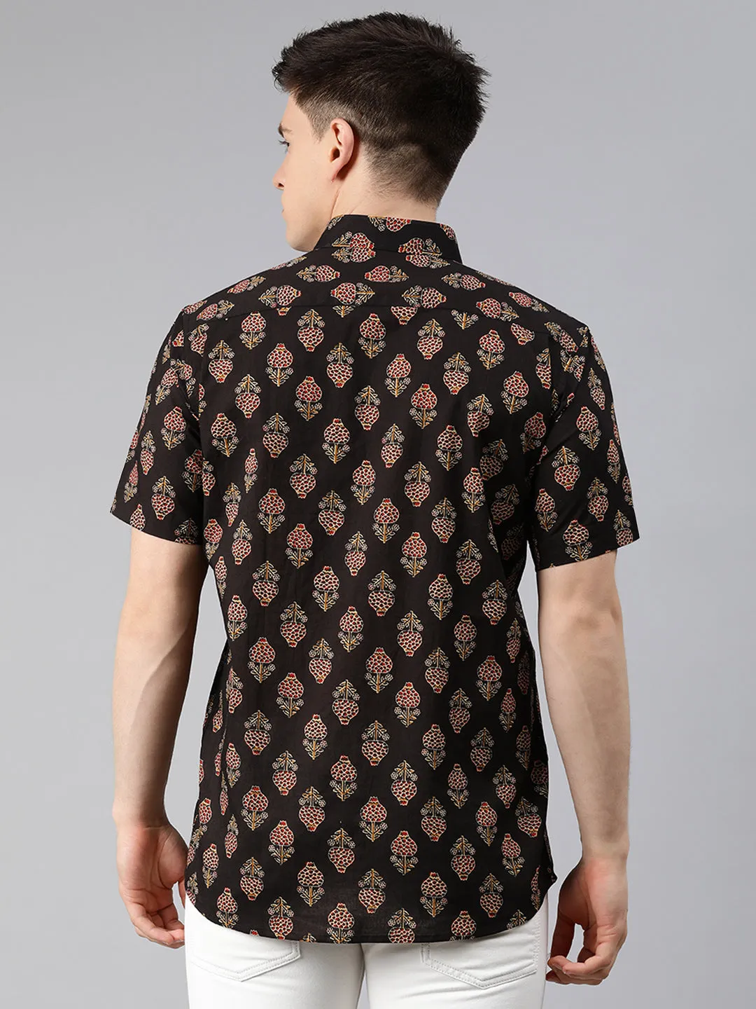 Black Cotton Short Sleeves Shirts For Men