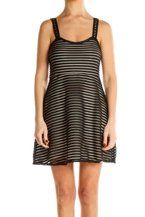 Black Striped Chic Fit & Flare Dress
