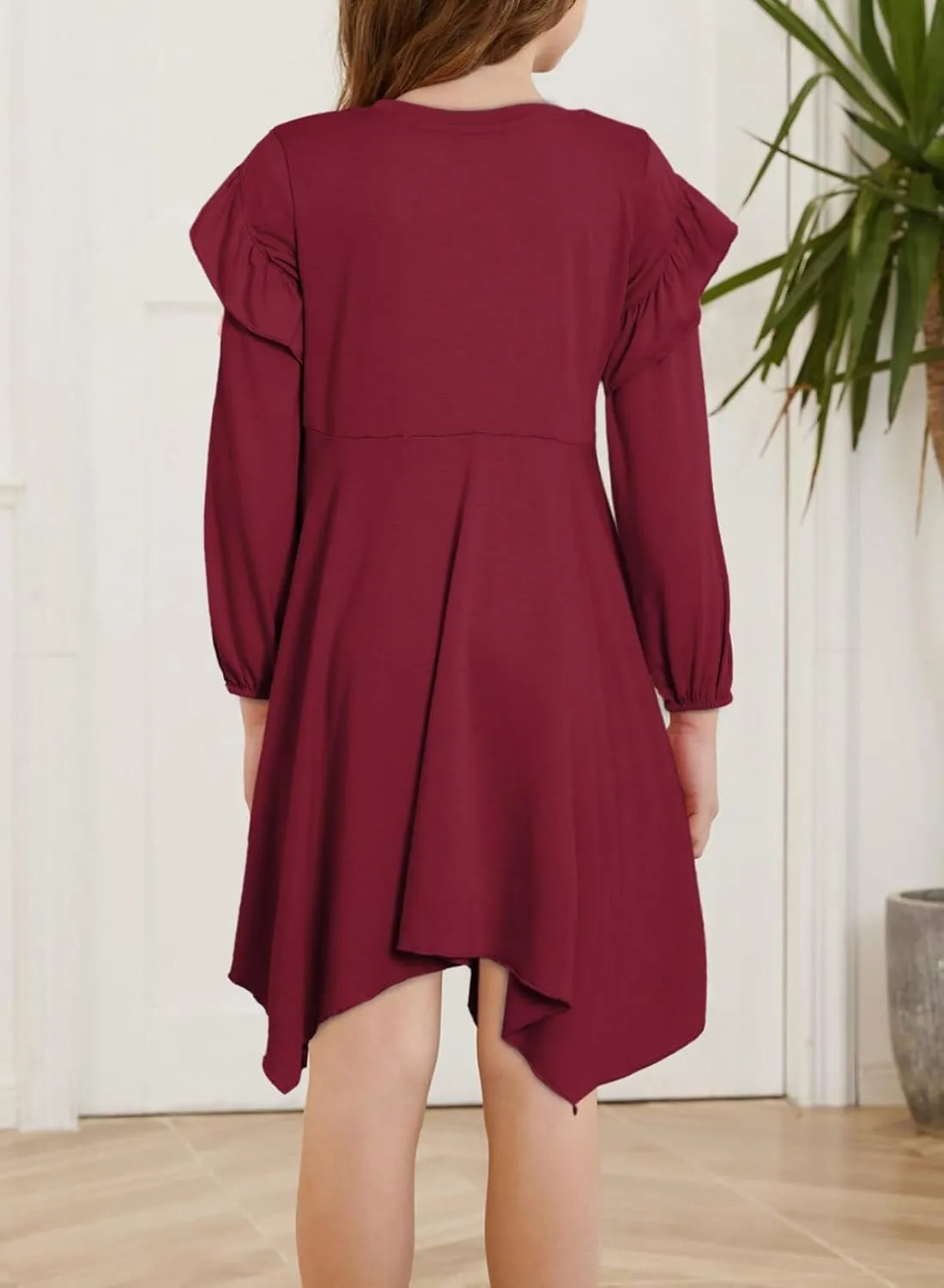 blibean Girl Long Sleeve High Low Dresses Tween Cute Swing Dress Size 6-15 Years