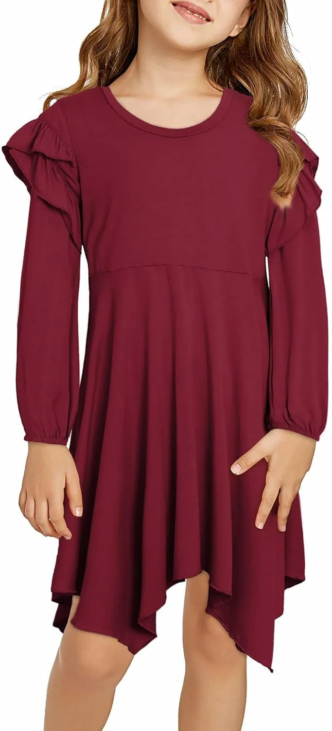 blibean Girl Long Sleeve High Low Dresses Tween Cute Swing Dress Size 6-15 Years