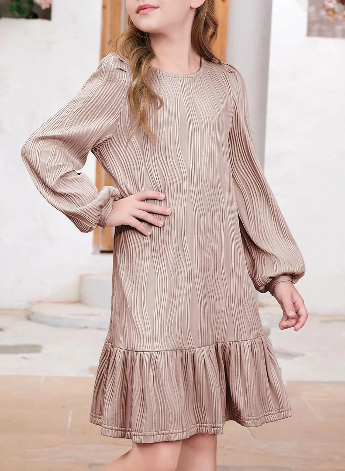 blibean Teen Girls Fall Dresses Kids Long Sleeve Boho Dress Size 6-15 Years