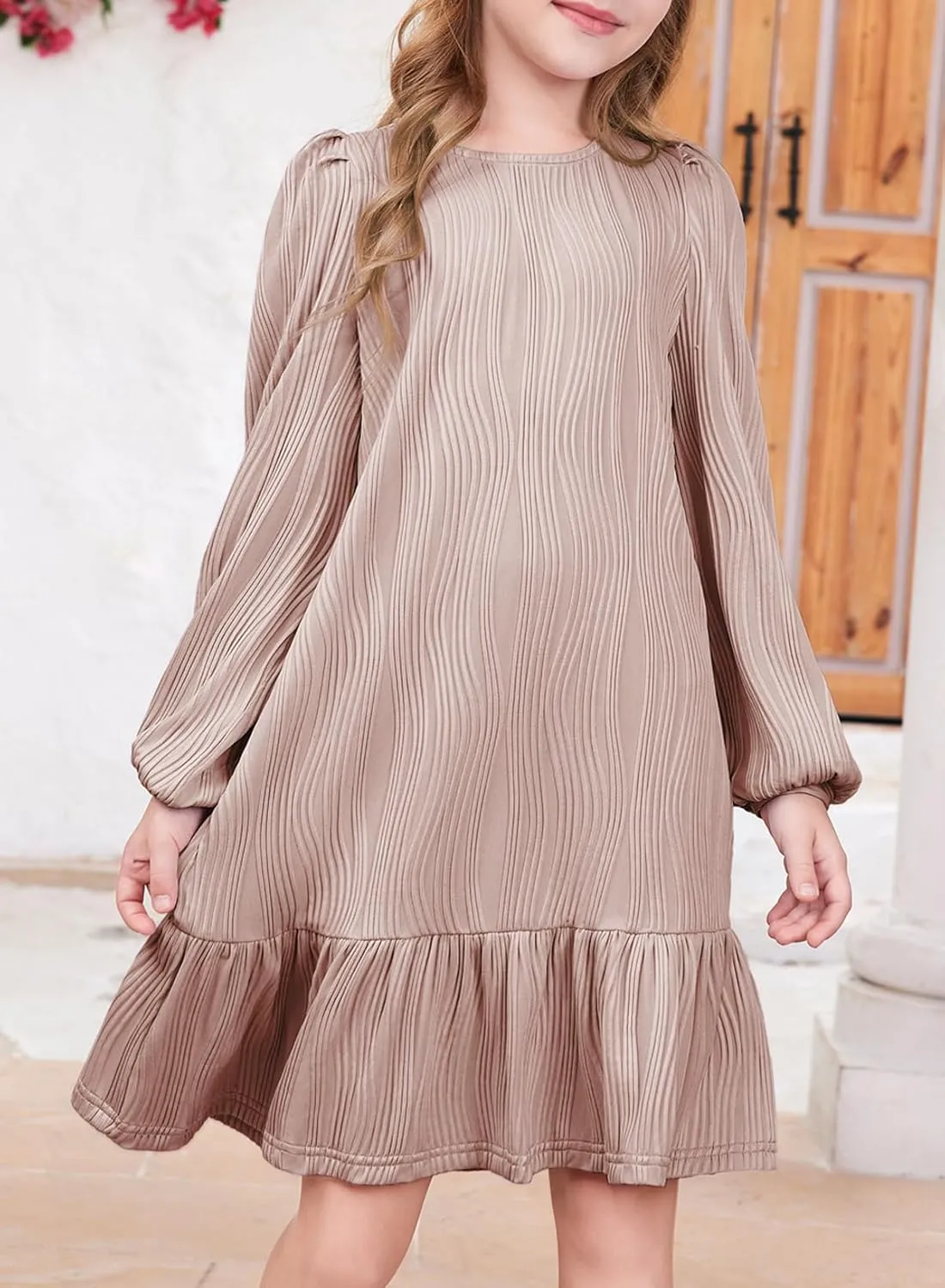 blibean Teen Girls Fall Dresses Kids Long Sleeve Boho Dress Size 6-15 Years
