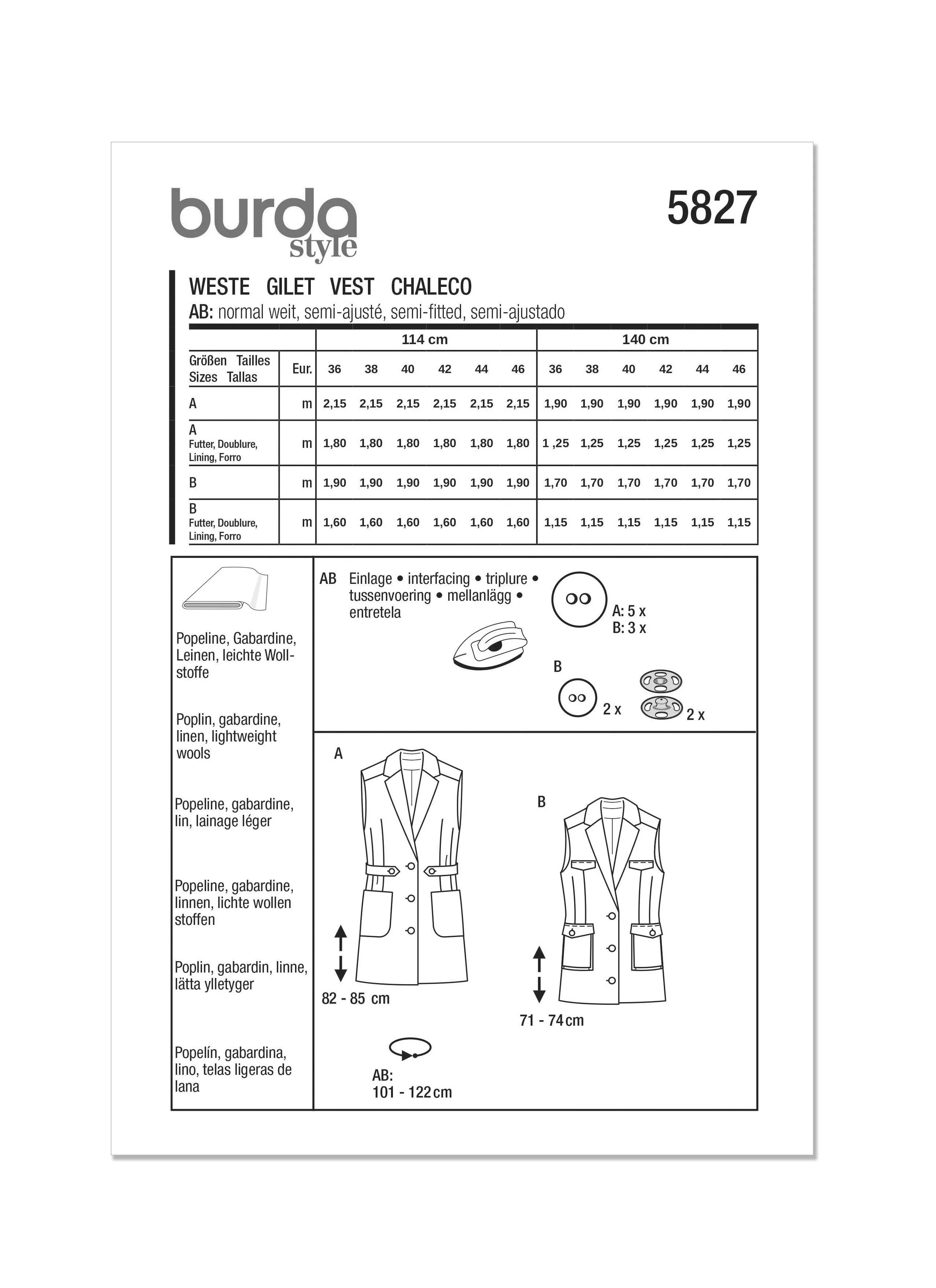 Burda Style Pattern 5827 Misses' Waistcoat