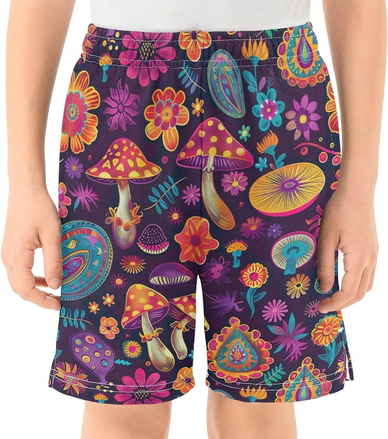 CHIFIGNO Colorful Paisley Flowers Boys' Summer Casual Shorts Athletic Gym Shorts Elastic Waist with Pockets Streetwear 7-15Y