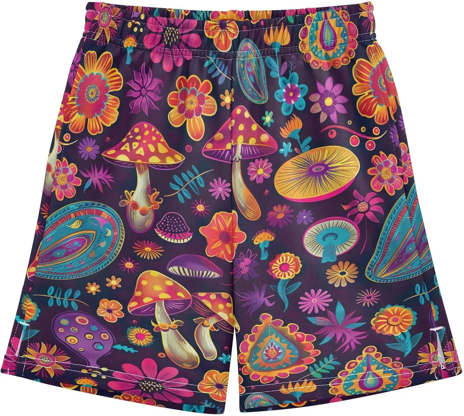 CHIFIGNO Colorful Paisley Flowers Boys' Summer Casual Shorts Athletic Gym Shorts Elastic Waist with Pockets Streetwear 7-15Y