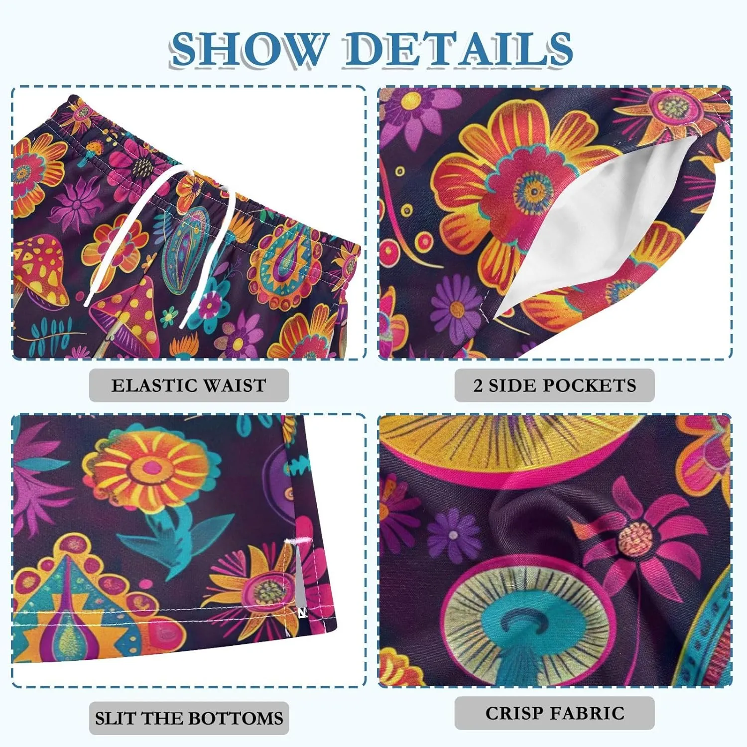 CHIFIGNO Colorful Paisley Flowers Boys' Summer Casual Shorts Athletic Gym Shorts Elastic Waist with Pockets Streetwear 7-15Y