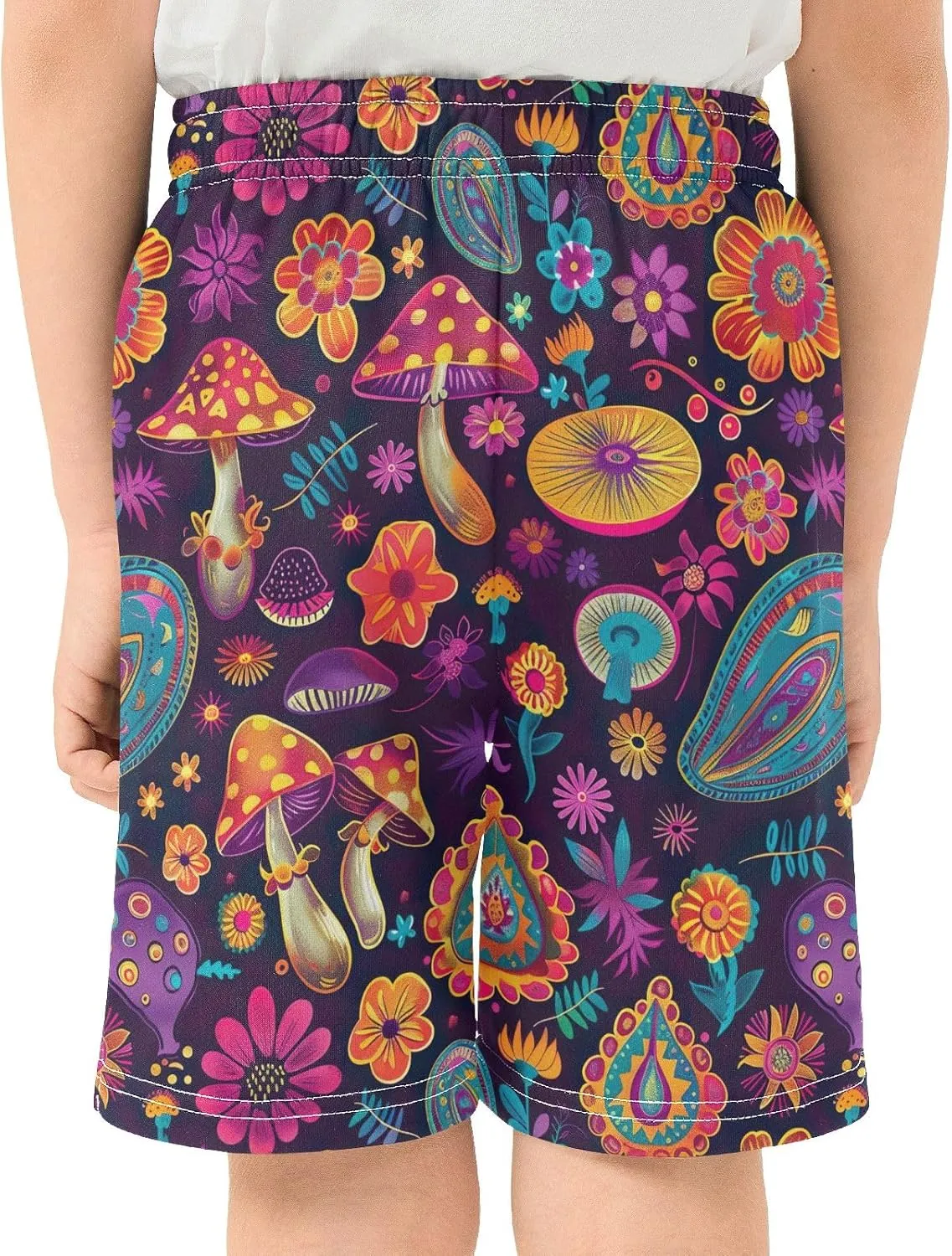 CHIFIGNO Colorful Paisley Flowers Boys' Summer Casual Shorts Athletic Gym Shorts Elastic Waist with Pockets Streetwear 7-15Y