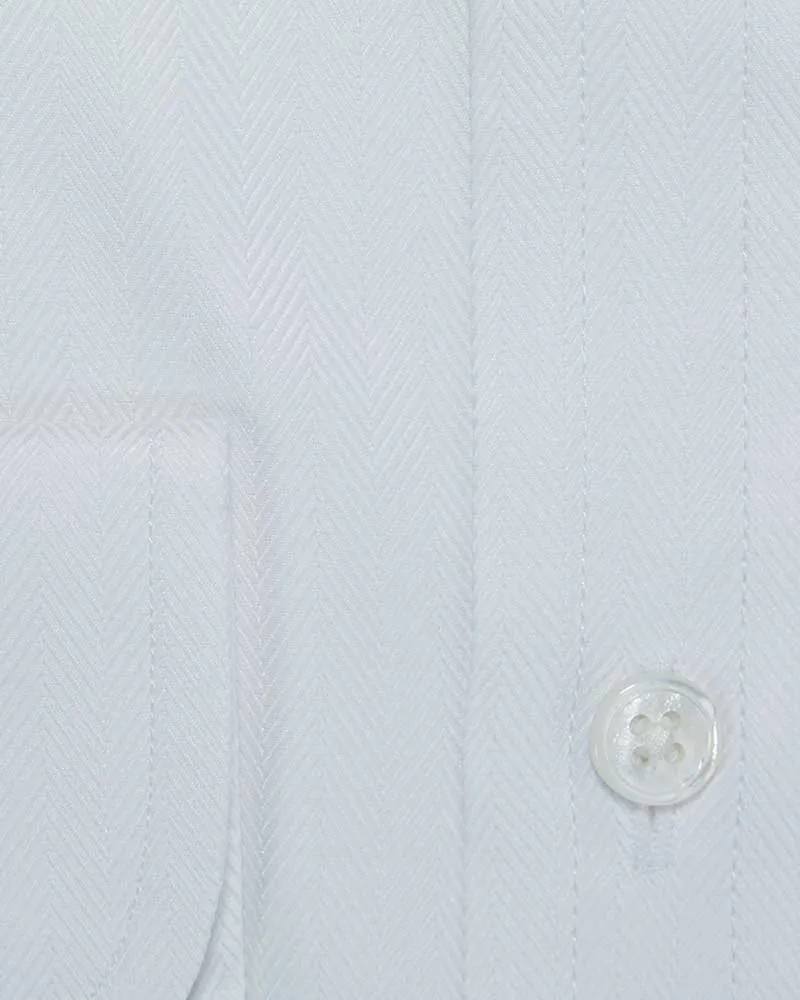 Contemporary Fit, Cutaway Collar, 2 Button Cuff Shirt in a White Herringbone Cotton