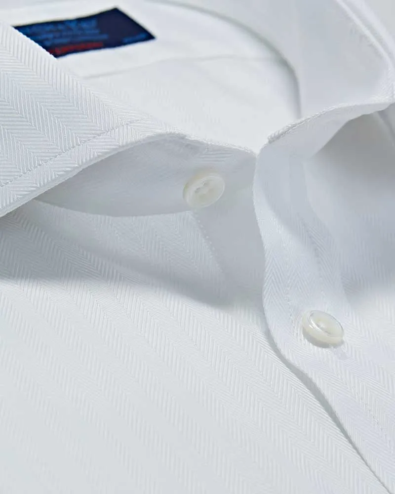 Contemporary Fit, Cutaway Collar, 2 Button Cuff Shirt in a White Herringbone Cotton