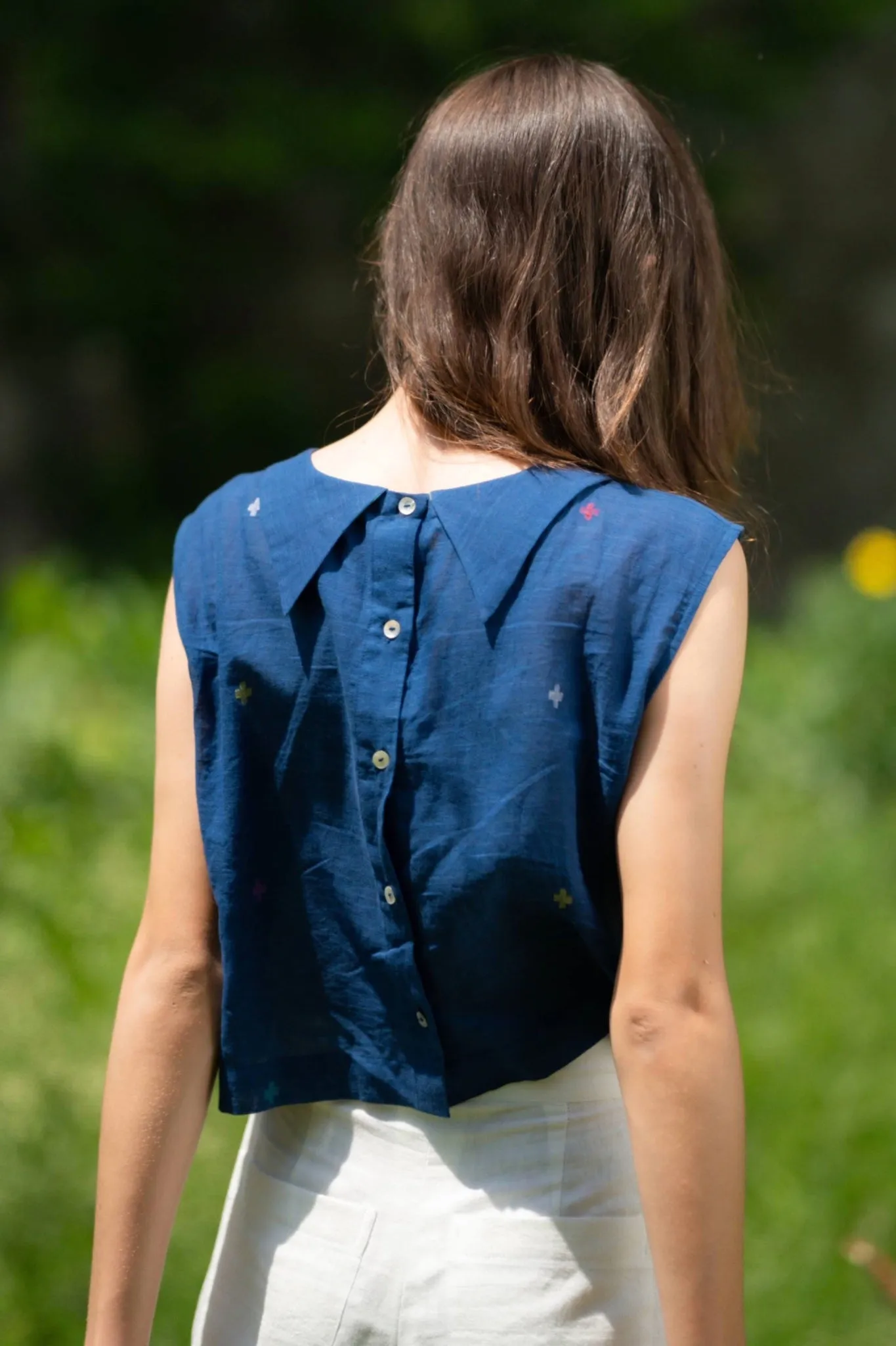 Erice - Jamdani Dark Blue Crop Top