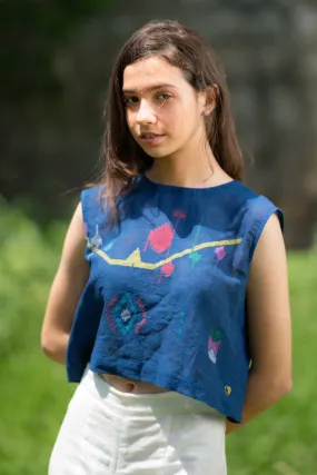 Erice - Jamdani Dark Blue Crop Top