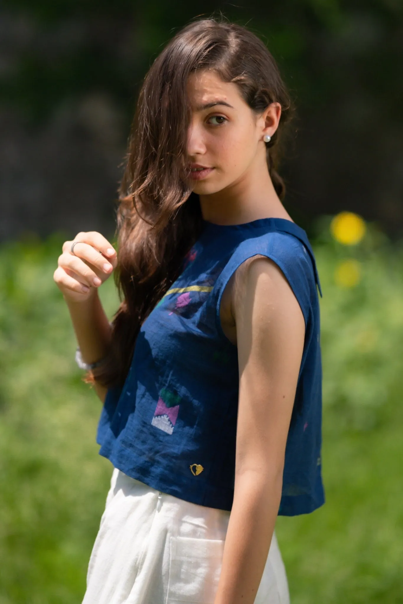 Erice - Jamdani Dark Blue Crop Top