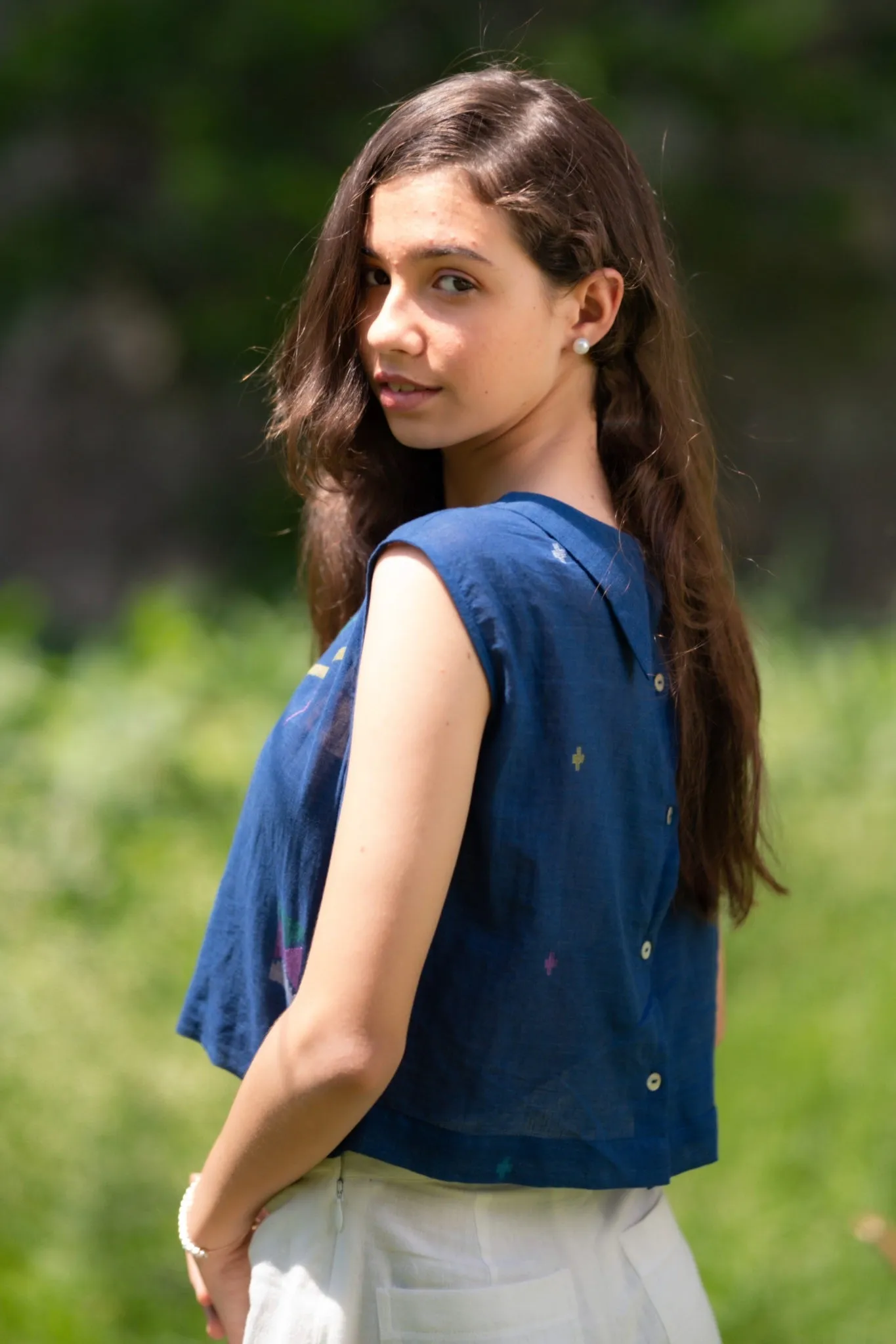 Erice - Jamdani Dark Blue Crop Top