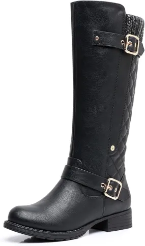 GLOBALWIN Women's Quilted Knee High Boots For Women Low Heel Comfortable Fashion Riding Boots