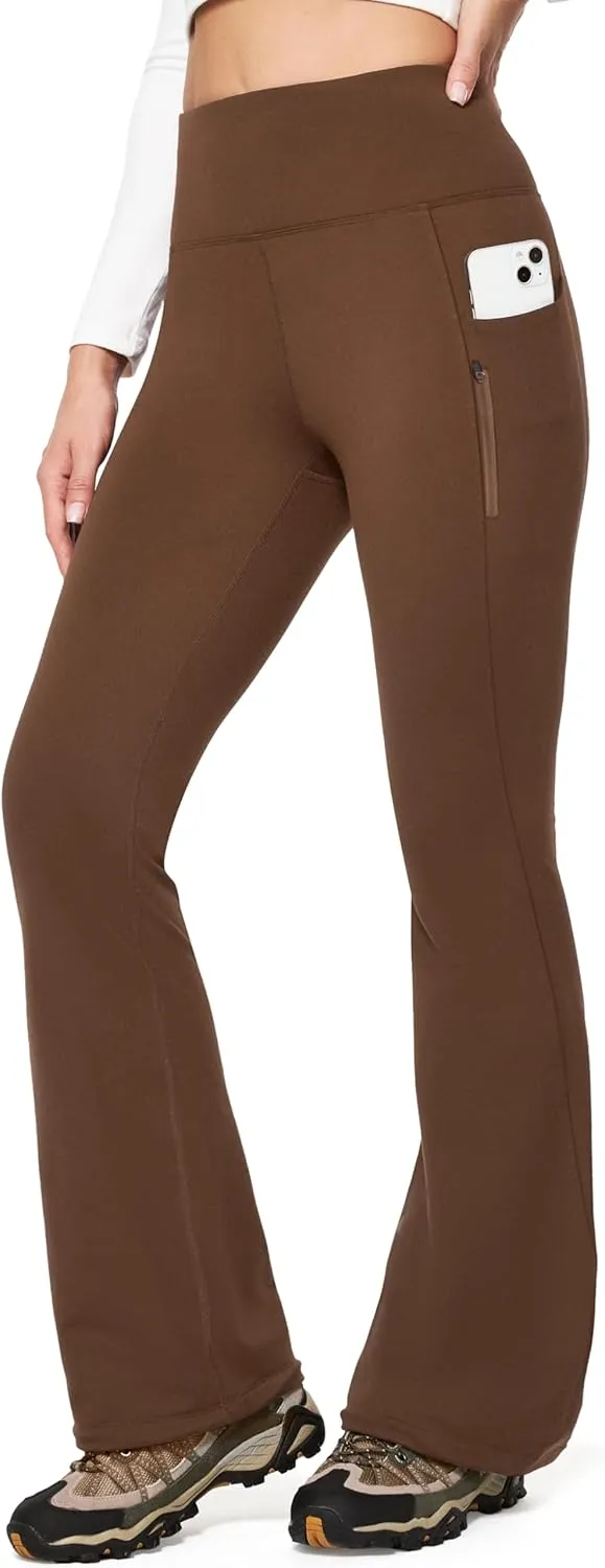 IUGA Fleece Lined Pants Women Water Resistant Hiking Pants Winter Flare Leggings with Pockets Bootcut Thermal