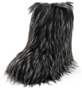 IXU Women's Faux Fur Boot Furry Fluffy Round Toe Suede Snow Winter Women Boots Comfy Plush Warm Short Outdoor Indoor Flat Shoes Mid-Calf Boots