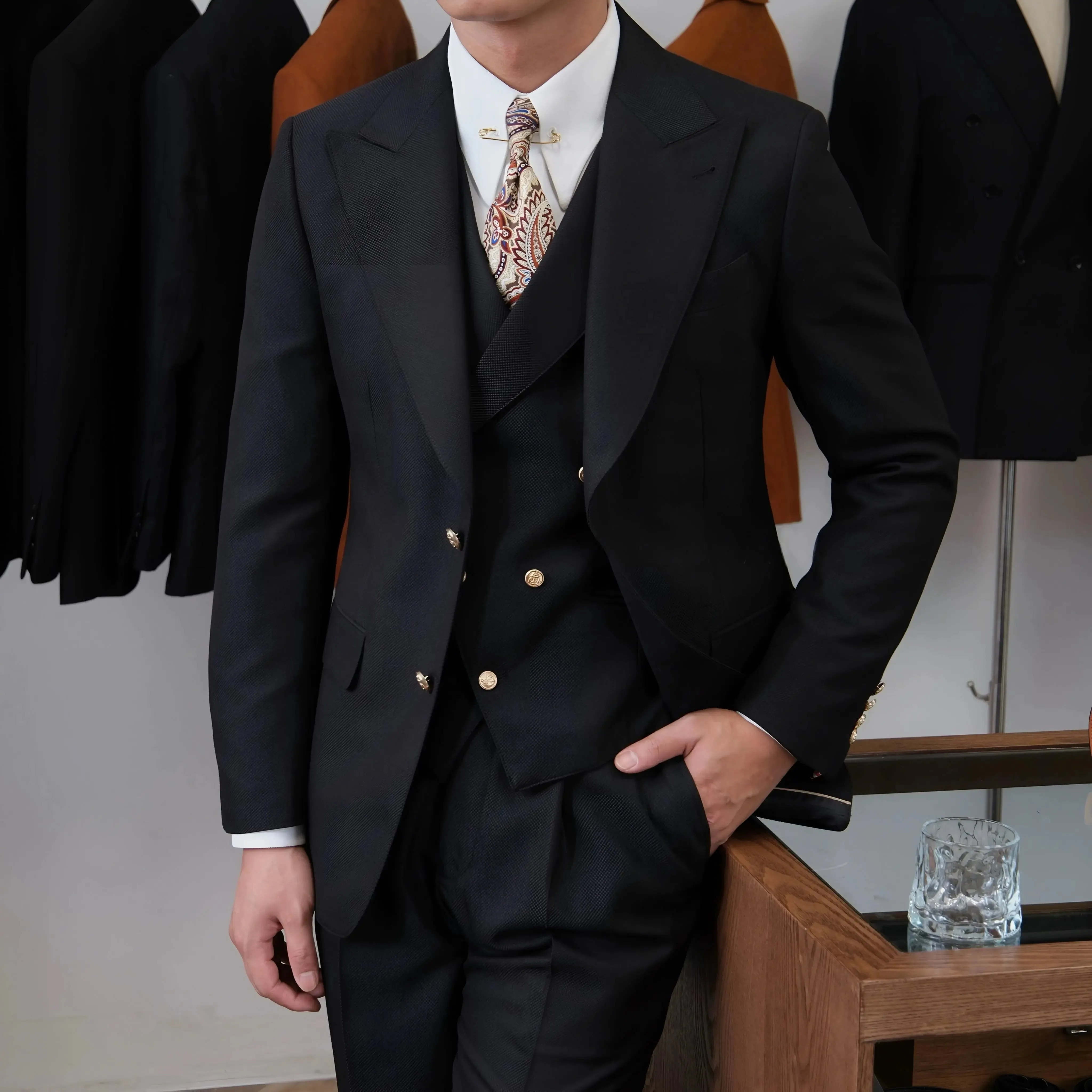 Jet Black Milano Suit (Jacket   Waistcoat   Trousers) - Cross & Crown