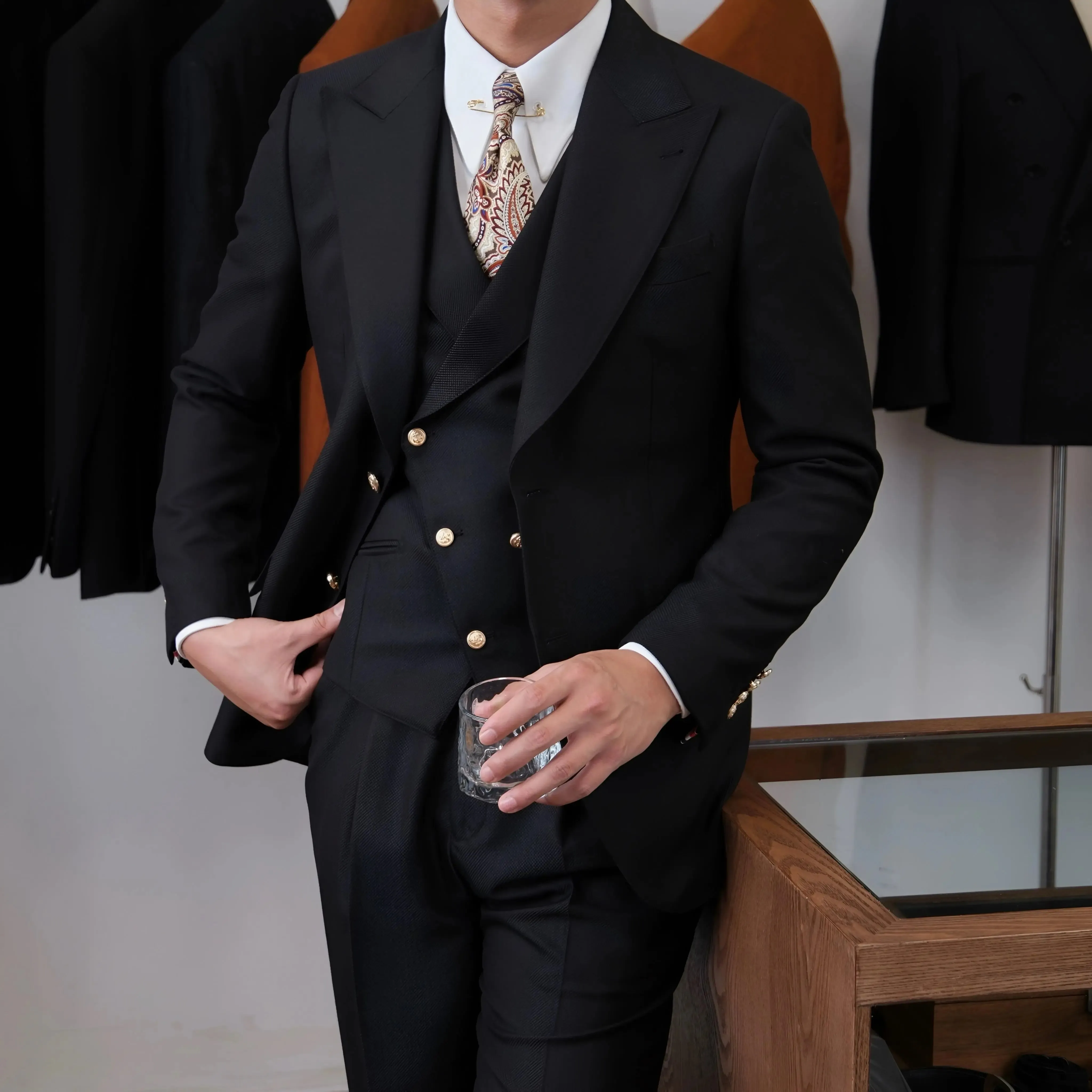 Jet Black Milano Suit (Jacket   Waistcoat   Trousers) - Cross & Crown