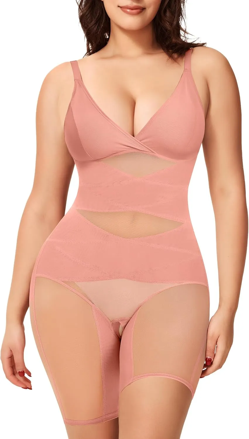 KUMAYES Shapewear Bodysuit for Women - Tummy Control Butt Lifter Fajas Body Shaper V-Neck Body suit Waist Trainer