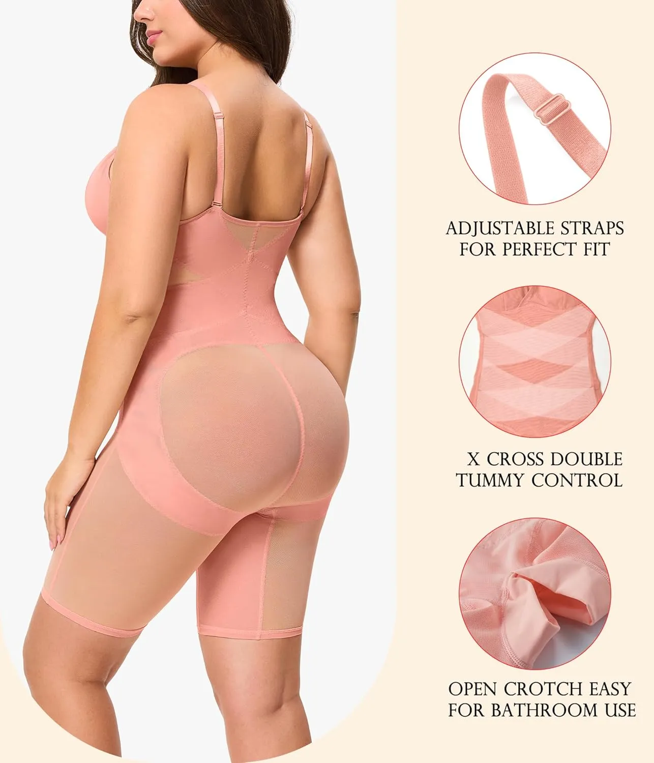 KUMAYES Shapewear Bodysuit for Women - Tummy Control Butt Lifter Fajas Body Shaper V-Neck Body suit Waist Trainer