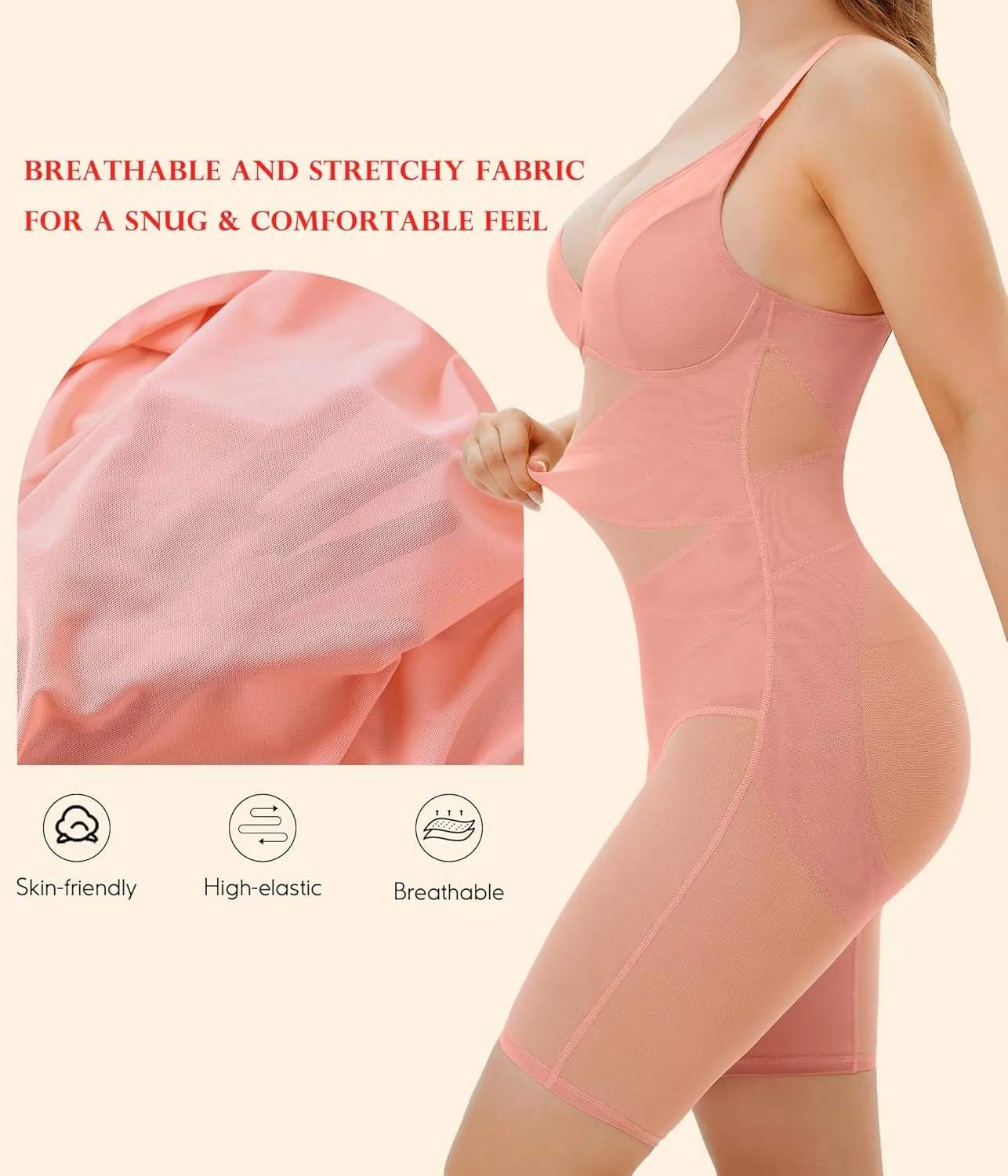 KUMAYES Shapewear Bodysuit for Women - Tummy Control Butt Lifter Fajas Body Shaper V-Neck Body suit Waist Trainer