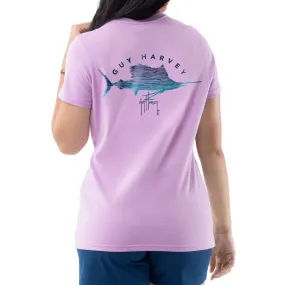 Ladies Sailfish Scribbles Short Sleeve V-Neck T-Shirt