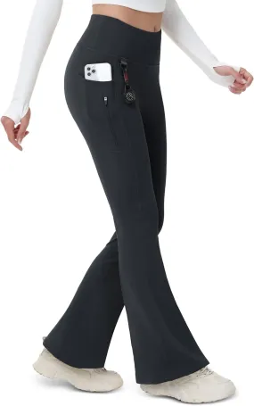 MAGCOMSEN Women's Fleece Lined Flare Pants Waterproof Insulated Winter Pants High Waisted Bootcut Hiking Yoga Leggings