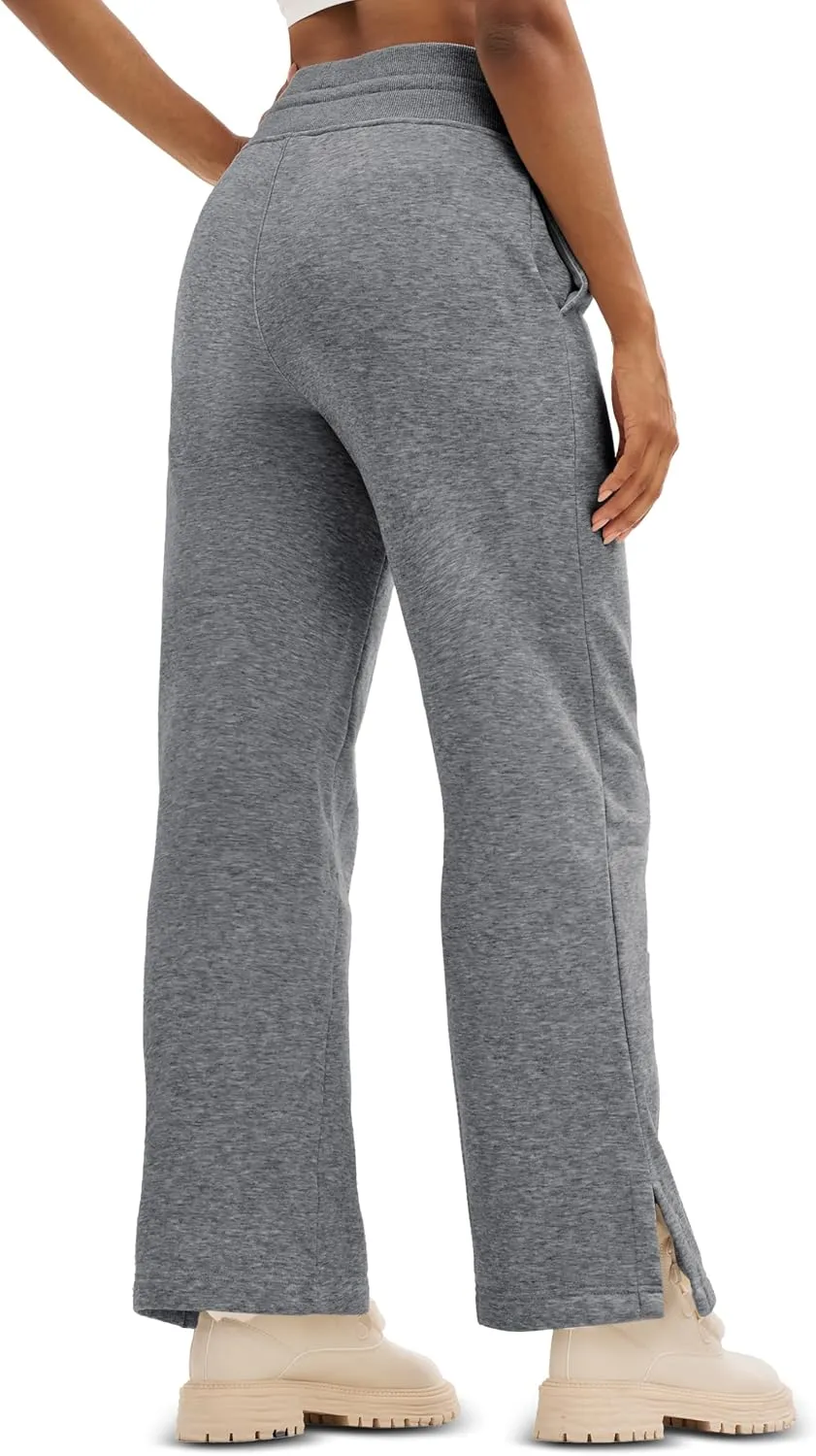 MAGCOMSEN Women's Wide Leg Sweatpants Fleece Lined Lounge Pants High Waisted Baggy Warm Winter Pants with Pockets