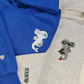 Matching Couple Hoodies - Toothless & Light Fury Custom Embroidered Sweatshirts For Couples
