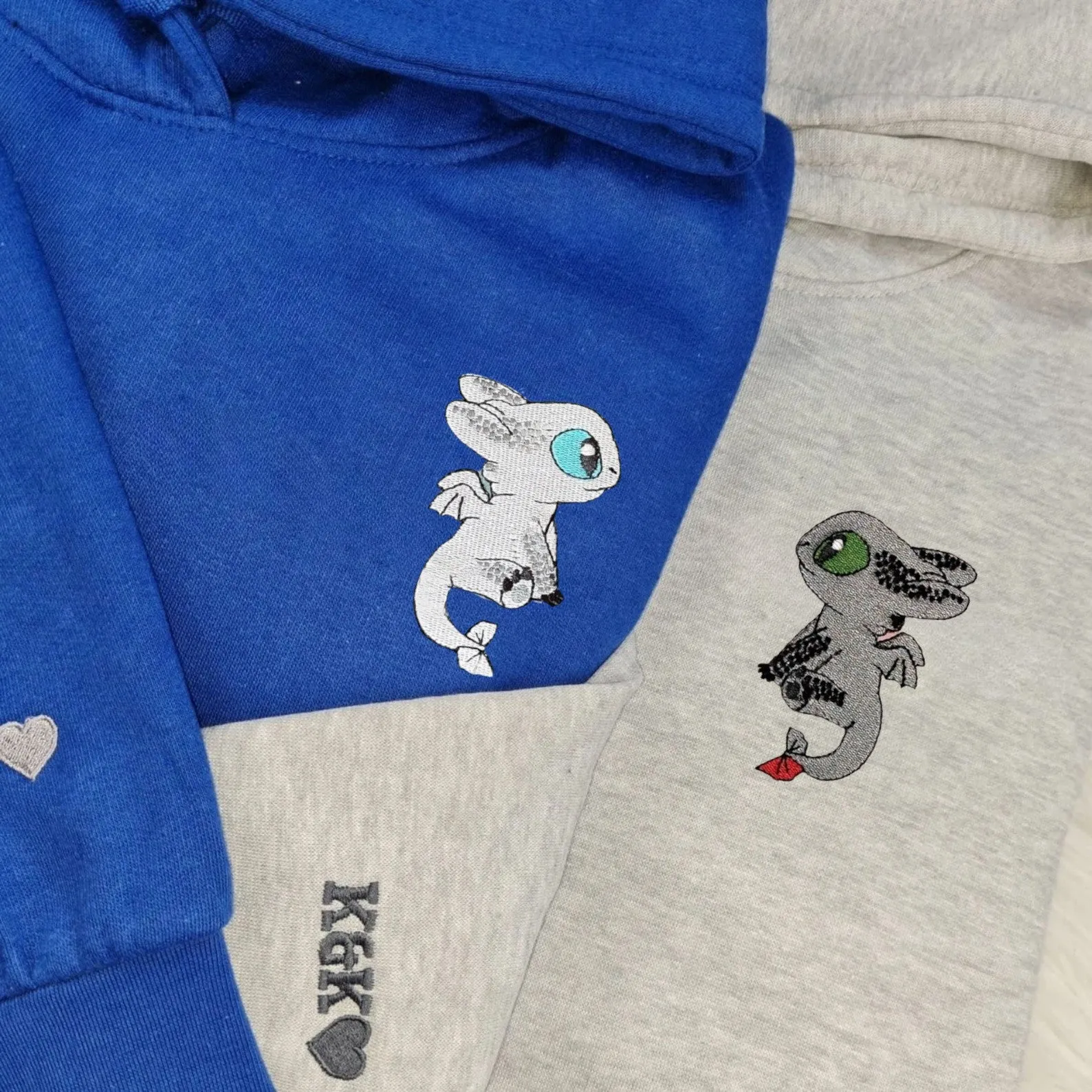 Matching Couple Hoodies - Toothless & Light Fury Custom Embroidered Sweatshirts For Couples