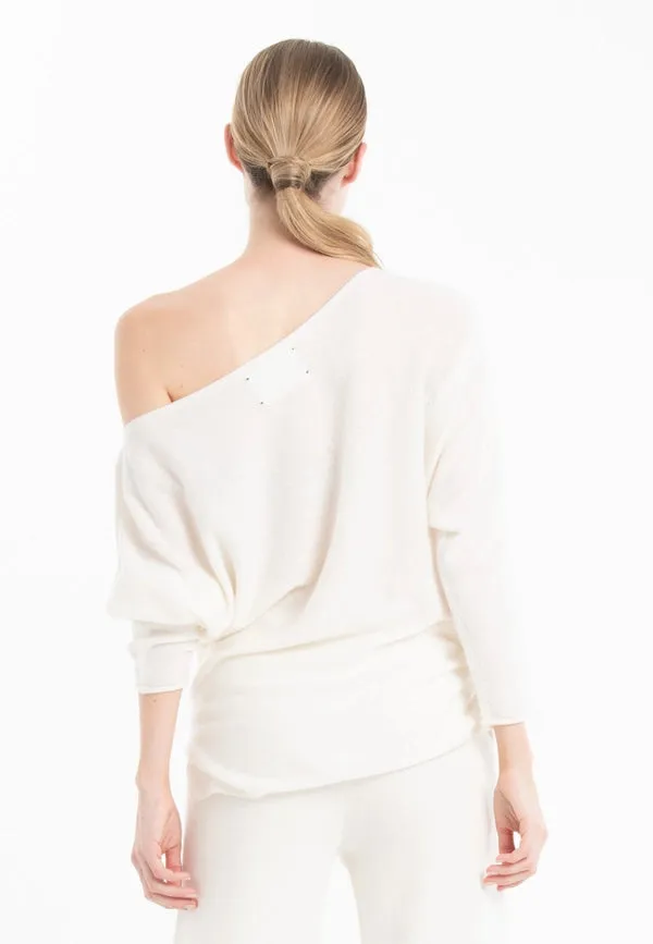 Nami 24 Off the Shoulder Sweater in Ecru White Cashmere