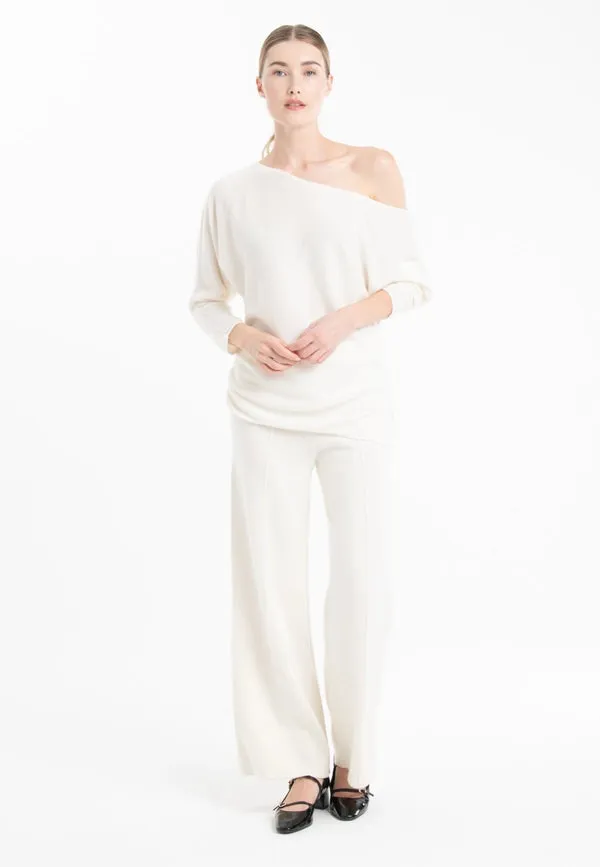 Nami 24 Off the Shoulder Sweater in Ecru White Cashmere