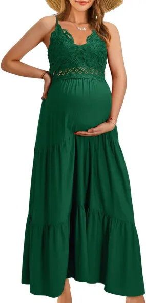OUGES Womens' Maternity Maxi Dress Spaghetti Strap Baby Shower Pregnancy Dresses for Photoshoot