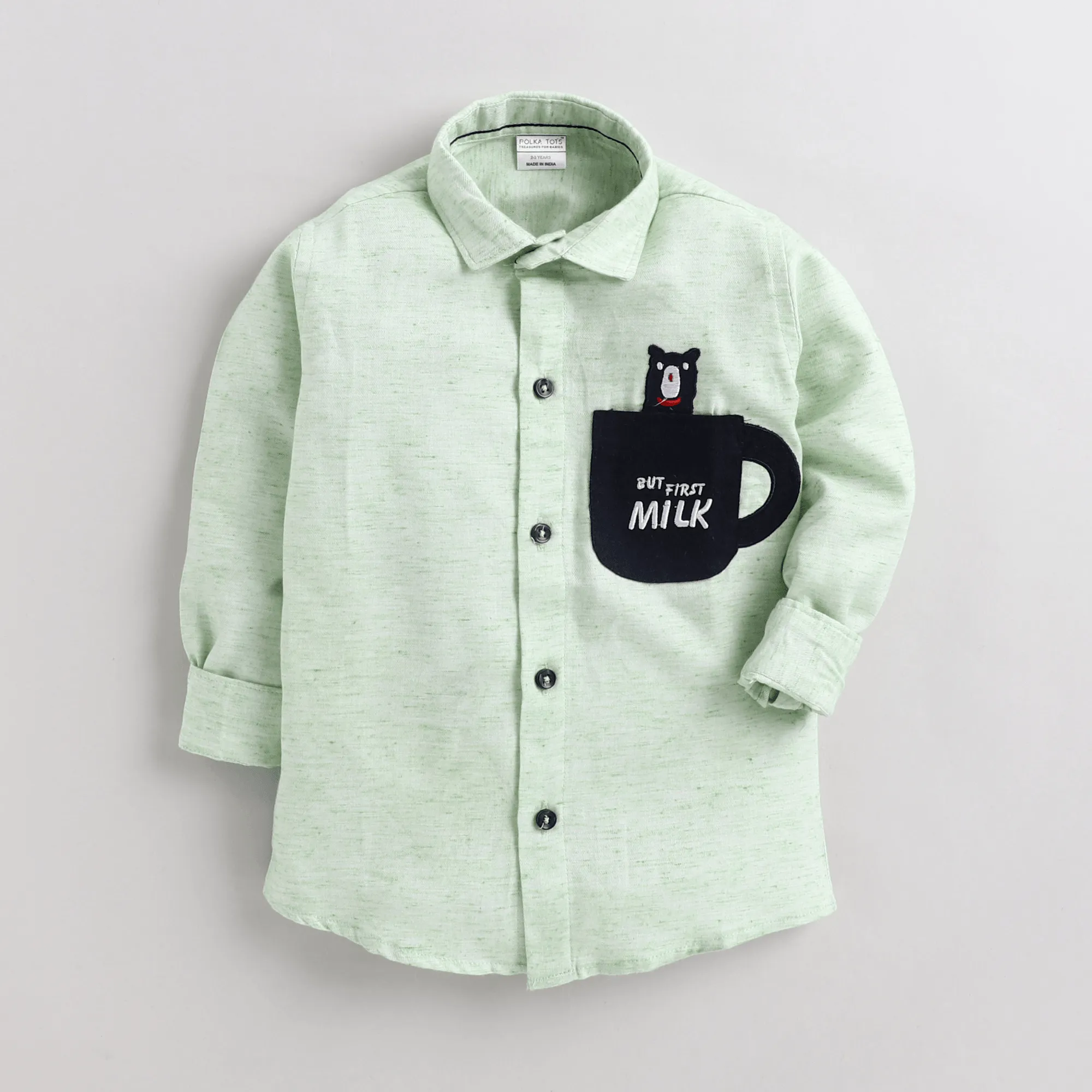Polka Tots Full Sleeve Cup Patch Shirt - Green