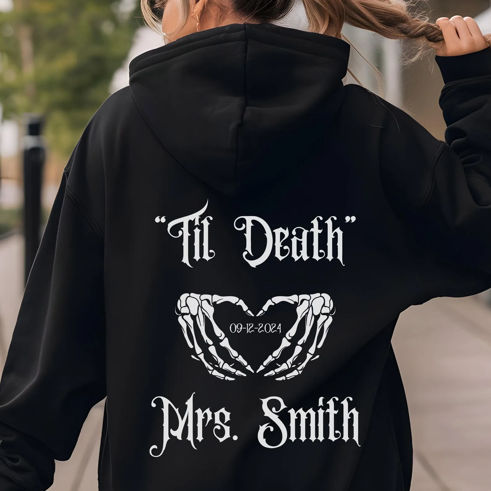 "Gothic Mr and Mrs"  Anniversary Matching Hoodies - Personalized Matching Hoodies For Couples