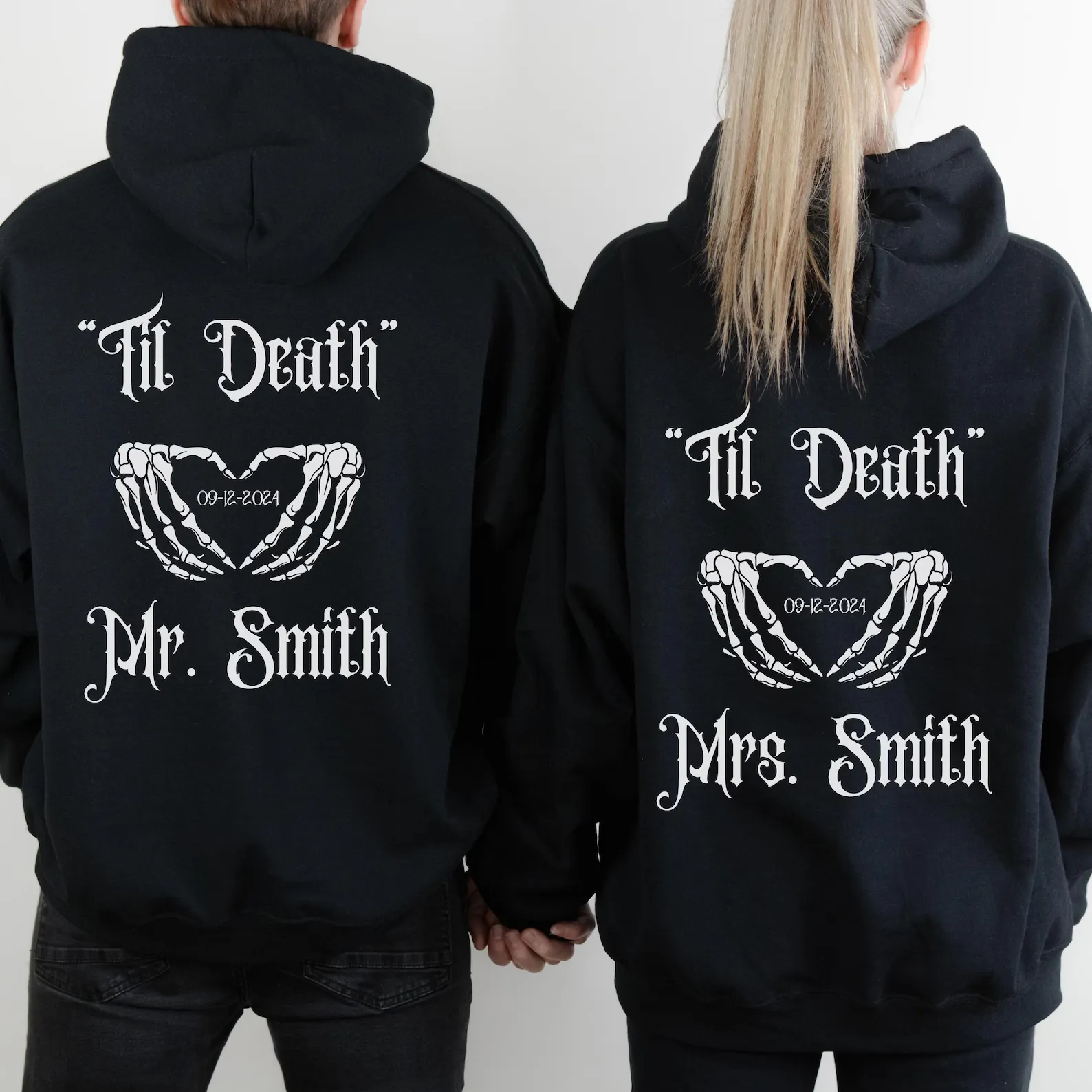 "Gothic Mr and Mrs"  Anniversary Matching Hoodies - Personalized Matching Hoodies For Couples
