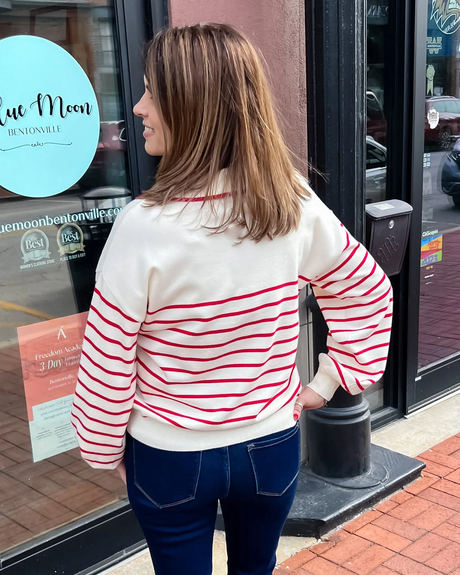 Red/White Striped Collared Sweater