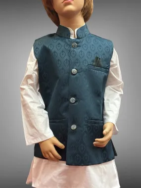 Silk Self Printed Prussian Blue Kids Vest