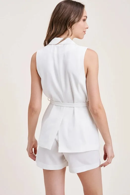 Solid Color Vest with Tie On Waist WHITE