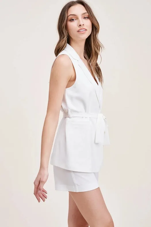 Solid Color Vest with Tie On Waist WHITE