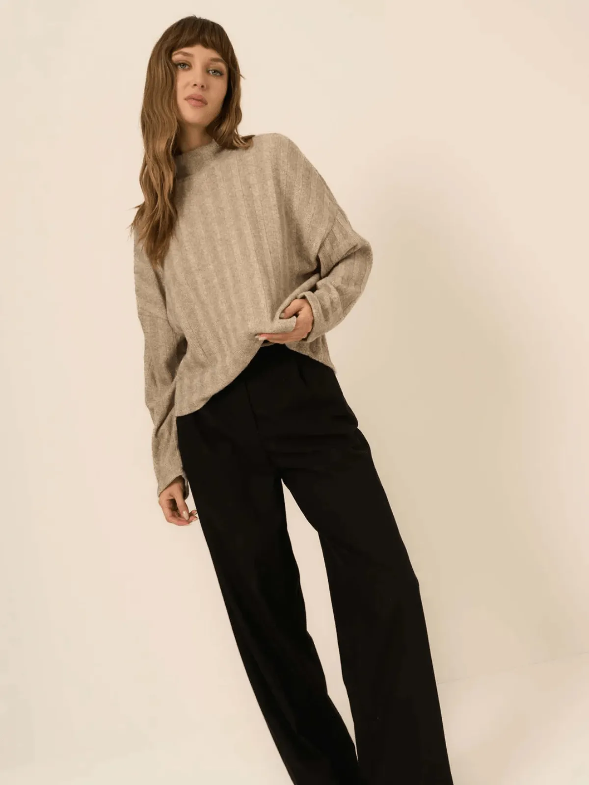 Stay With Me Brushed Rib Mock Neck Top-Caramel Creme