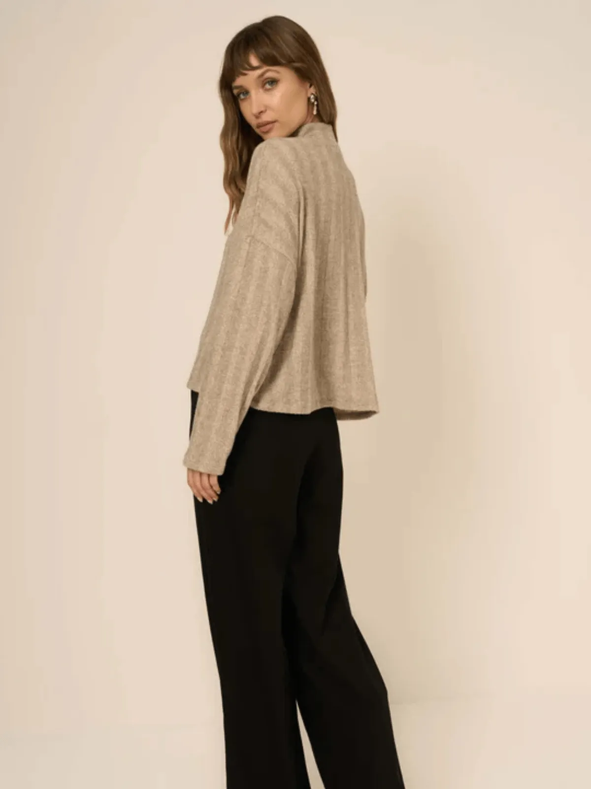 Stay With Me Brushed Rib Mock Neck Top-Caramel Creme