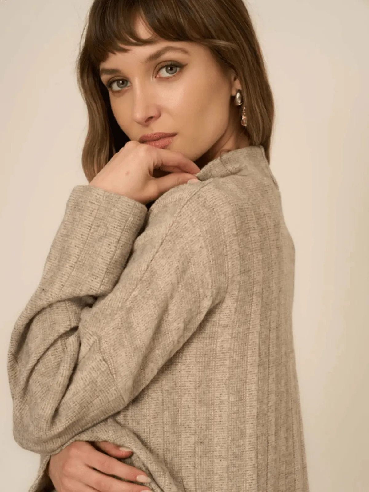 Stay With Me Brushed Rib Mock Neck Top-Caramel Creme