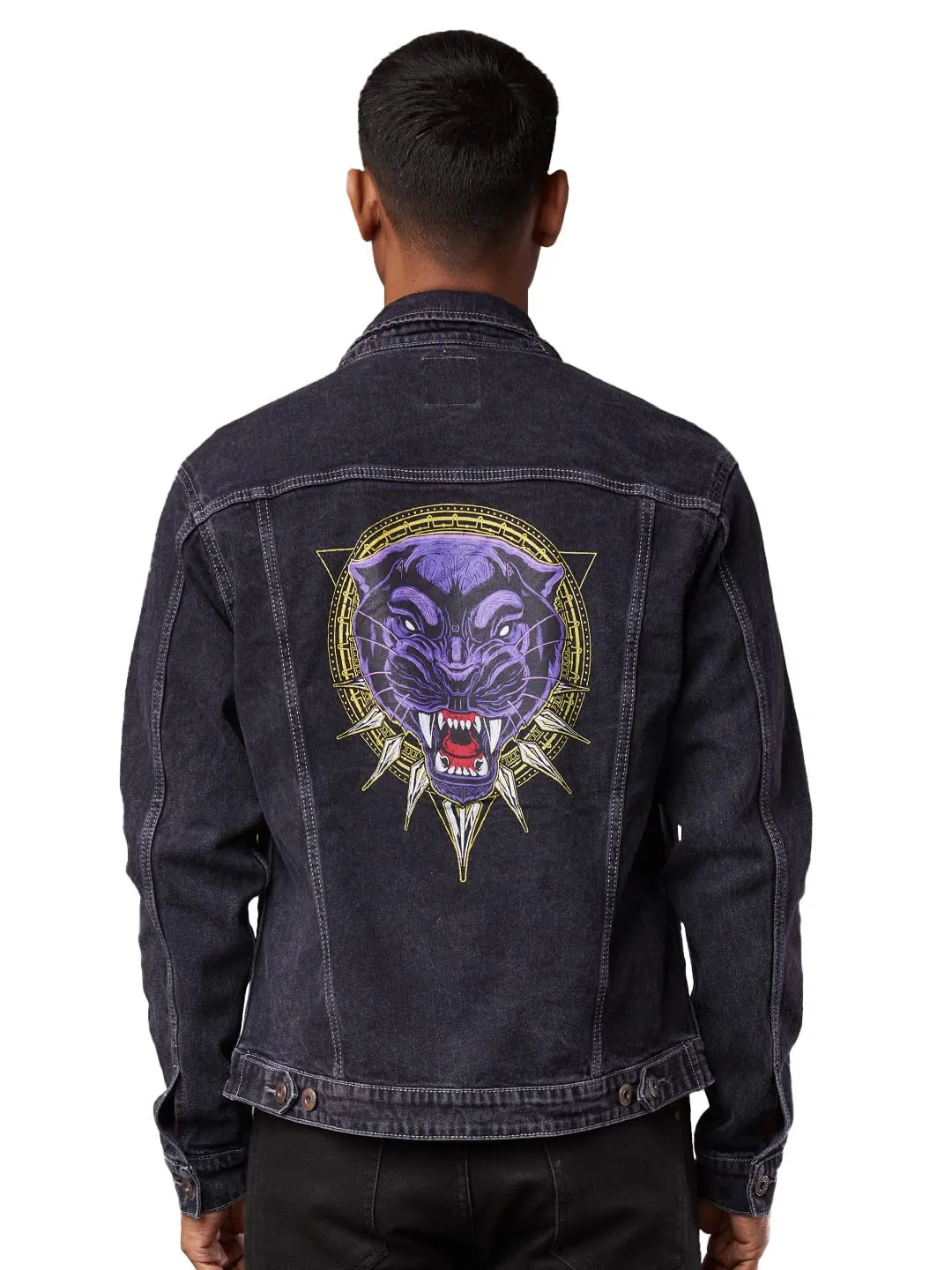 The Souled Store Mens & Boys 100% Cotton Black PantherWakanda Forever Printed Denim Jackets (Small)